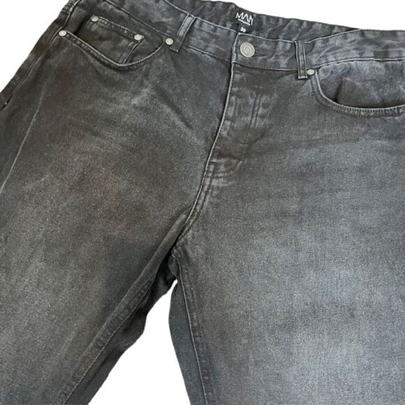 BoohooMAN Men's Black Denim Jeans Button Fly Dark StoneWash Size 36 - Picture 2 of 11